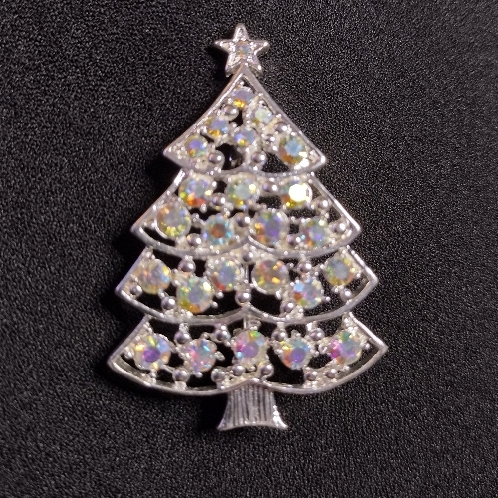 Eisenberg Ice Silver Christmas Tree Brooch with Multicolor Crystals - Picture 5 of 8